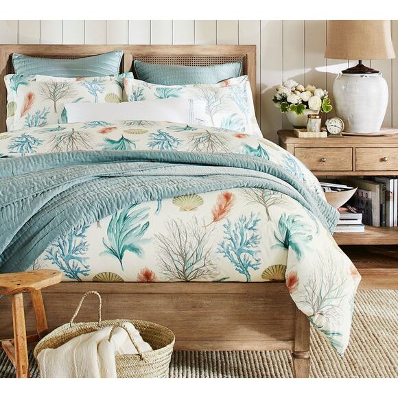Pottery Barn Del Mar Cotton Coastal Percale Duvet Cover Full/Queen - Picture 1 of 10